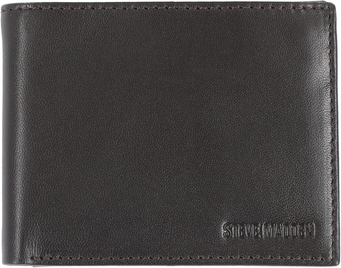 Steve Madden Men's Slim Leather Wallet Café