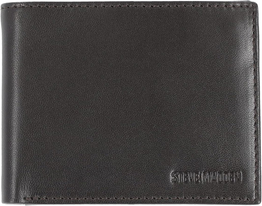 Steve Madden Men's Slim Leather Wallet Café