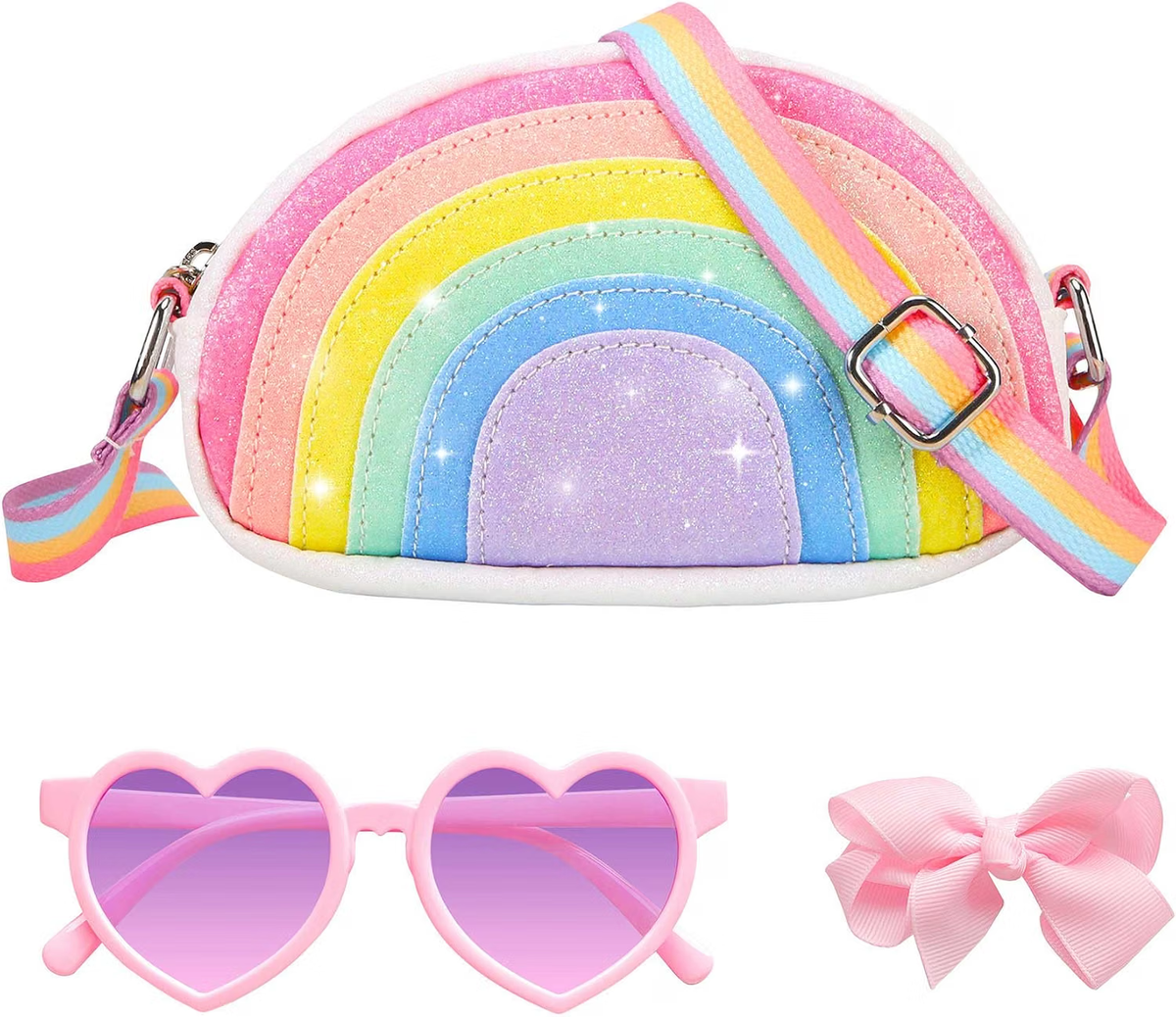 Cartera Arcoíris+ Lentes y Chonga para Niña