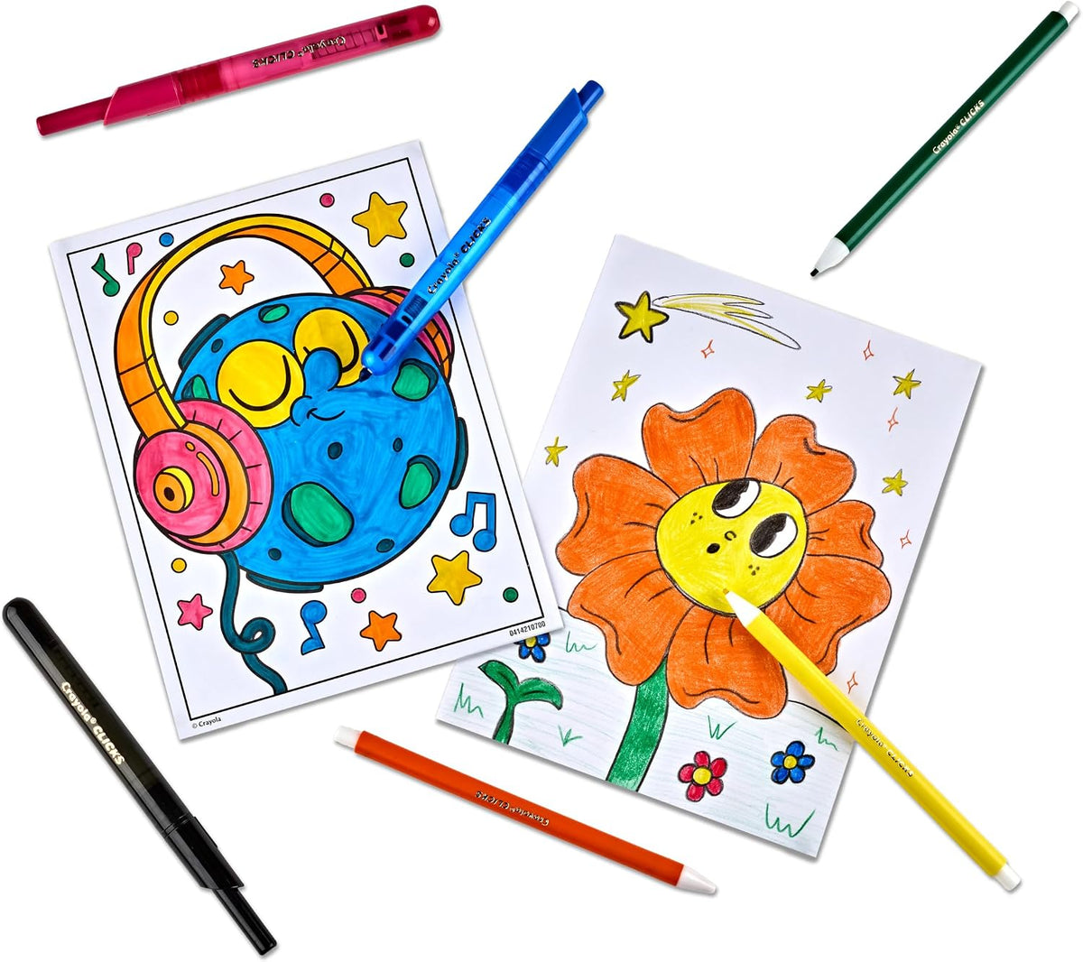 Crayola Clicks Art Set for Kids, Retractable NoDry Tips, Travel Activity Kit