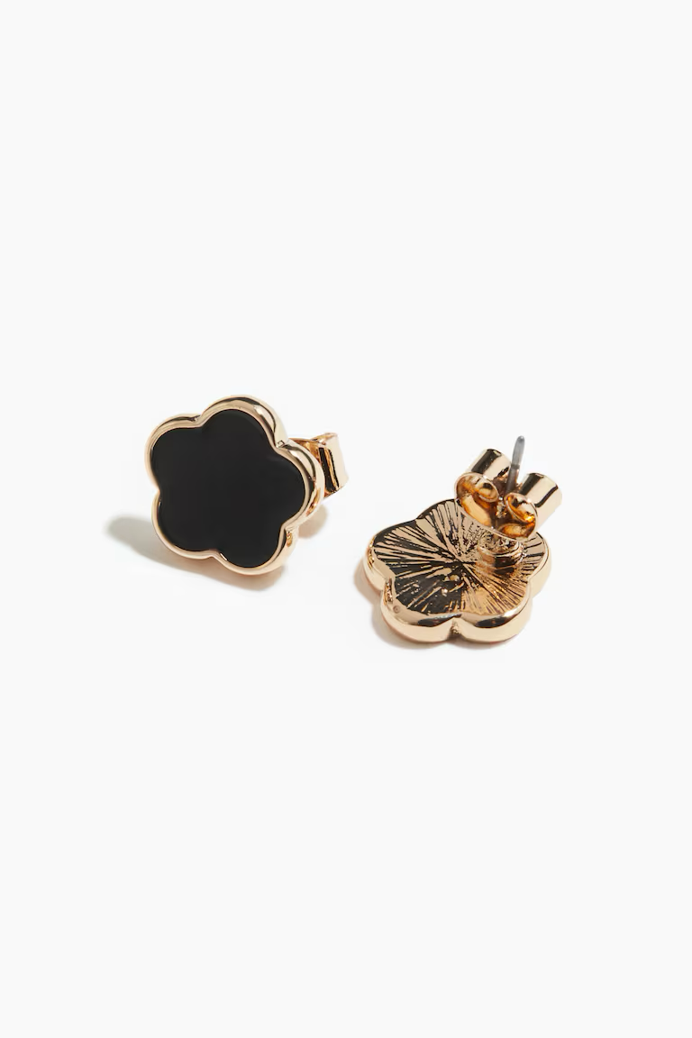 HM STUD EARRING BLACK FLOWER
