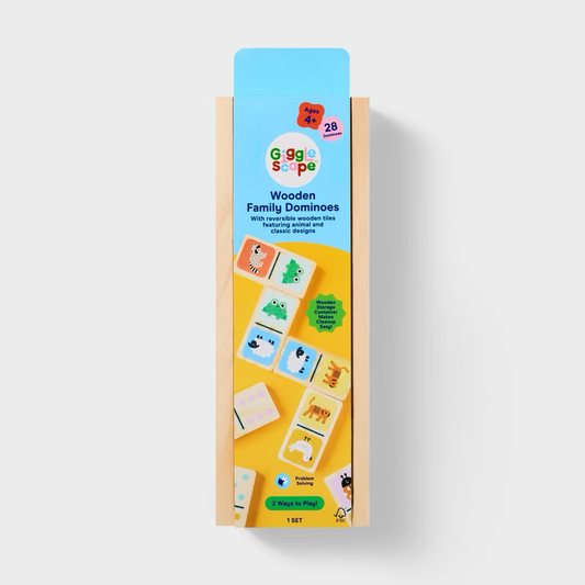 Wooden Family Dominoes - Gigglescape™: Classic Tile Game, 28 Pieces