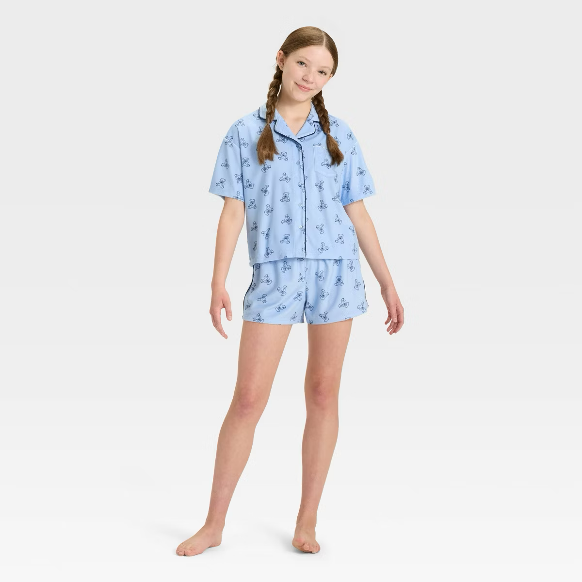 Girls' Short Sleeve Button-Down Pajama Set