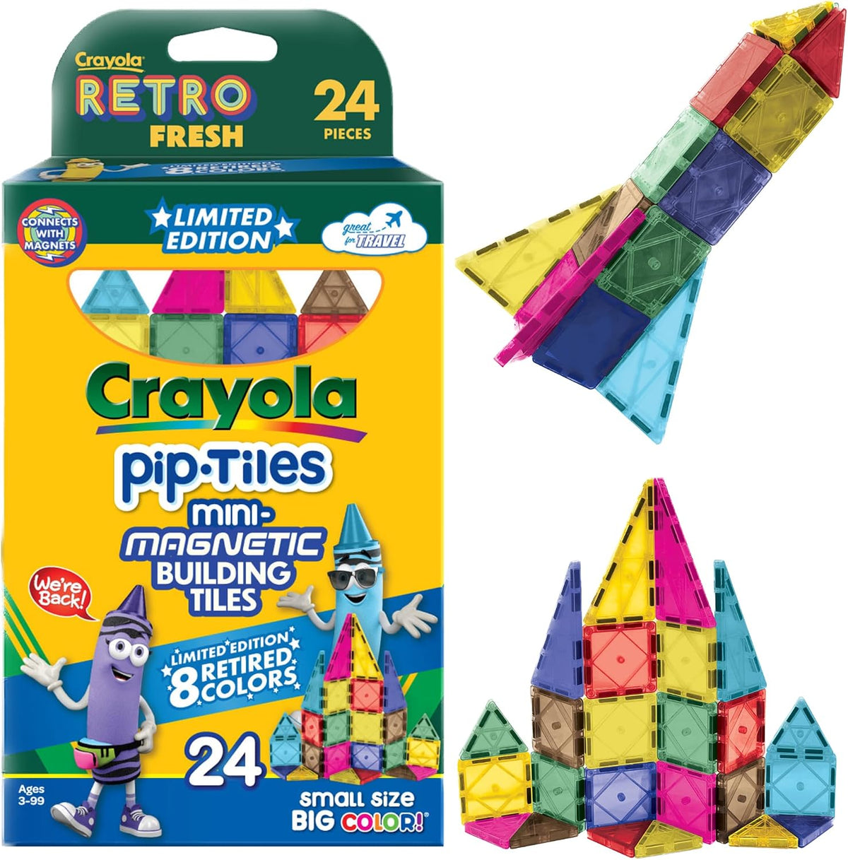 CreateOn Crayola Limited Edition Retro PIP Magnetic Tiles, Mini Building Set for Kids