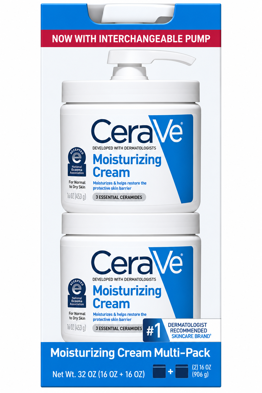 CeraVe Moisturizing Cream  2Pack, 16 oz Jar with Pump + 16 oz Jar