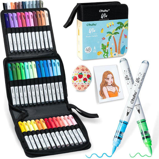 Ohuhu Acrylic Paint Markers Brush Tip: 48 Colors