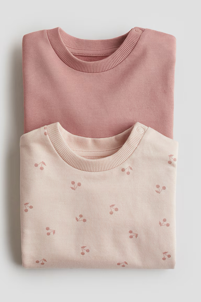 HM 2-PACK COTTON SWEATSHIRTS PINK/CHERRIES