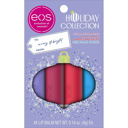 eos Holiday Lip Balm Variety - Sugar Plum Spritz, Iced Sugar Cookie, Candy Apple, Candy Cane Swirl