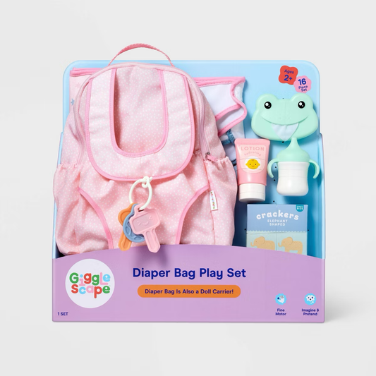 Baby Doll Diaper Bag Play Set - Gigglescape™: Includes Diapers, Changing Pad & Toy Accessories