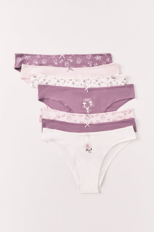 Pack 7 panties de algodón estampado de Snoopy