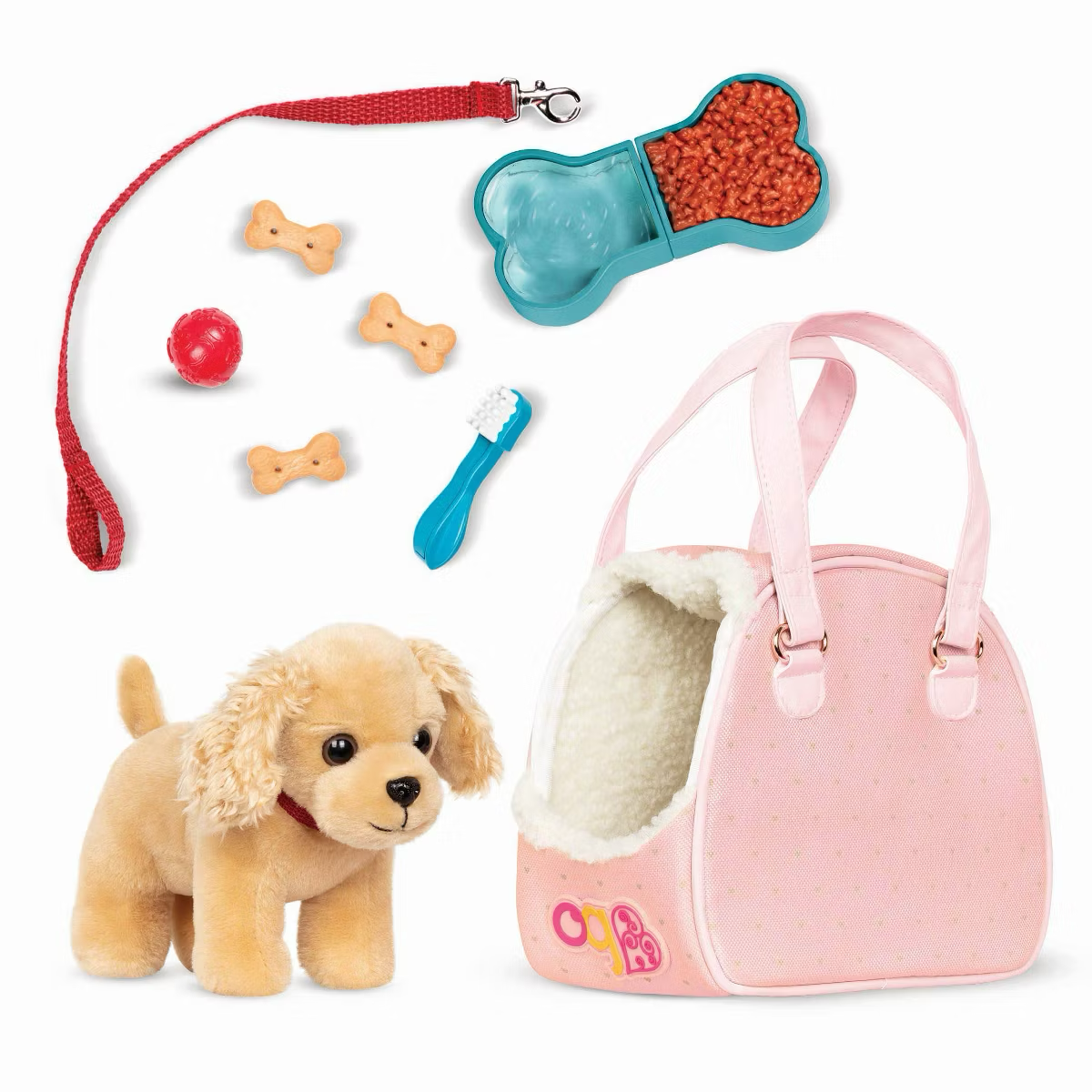 Hop In Dog Carrier & Pet Plush Puppy for 18" Dolls