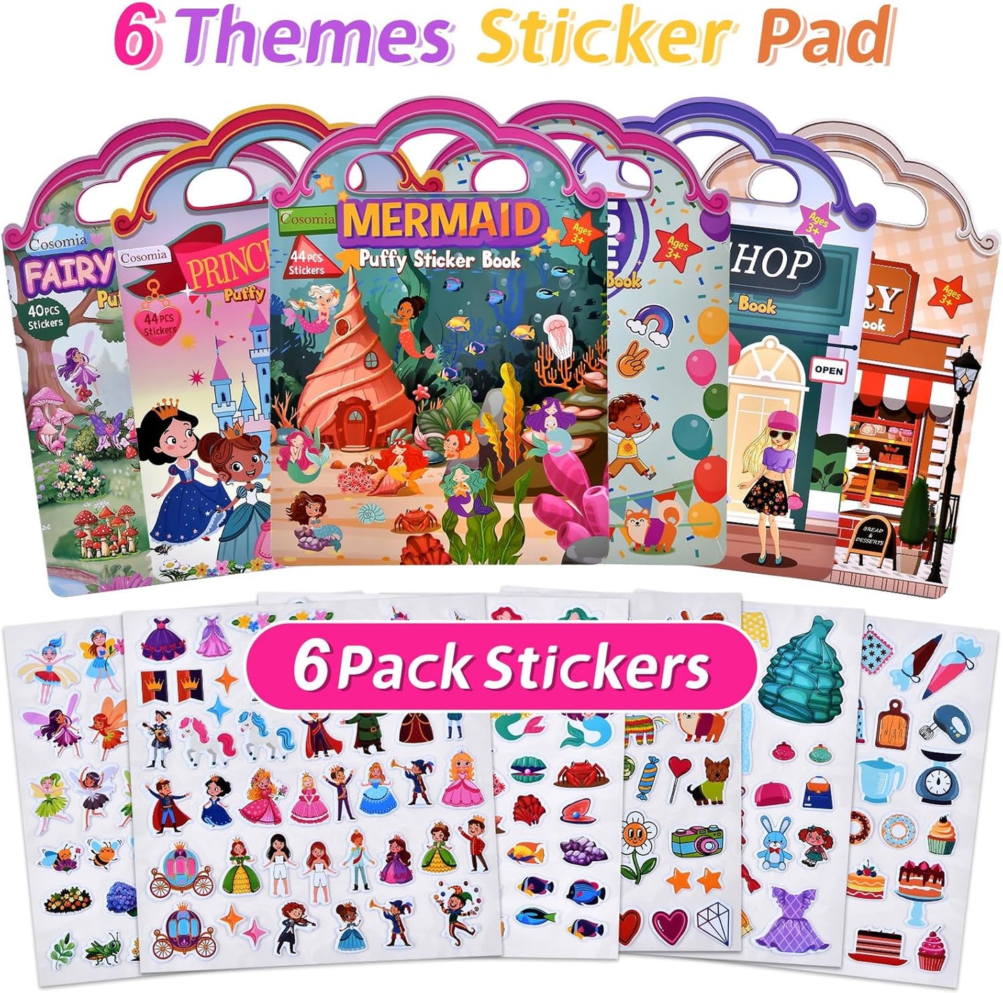 6 Set (260pcs) Puffy Sticker Books Activity for Girls