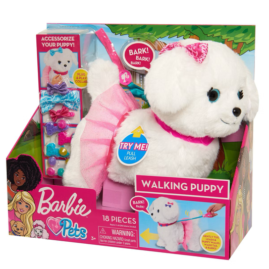 Barbie Walking Puppy Plush Toy 10pc Interactive Pet