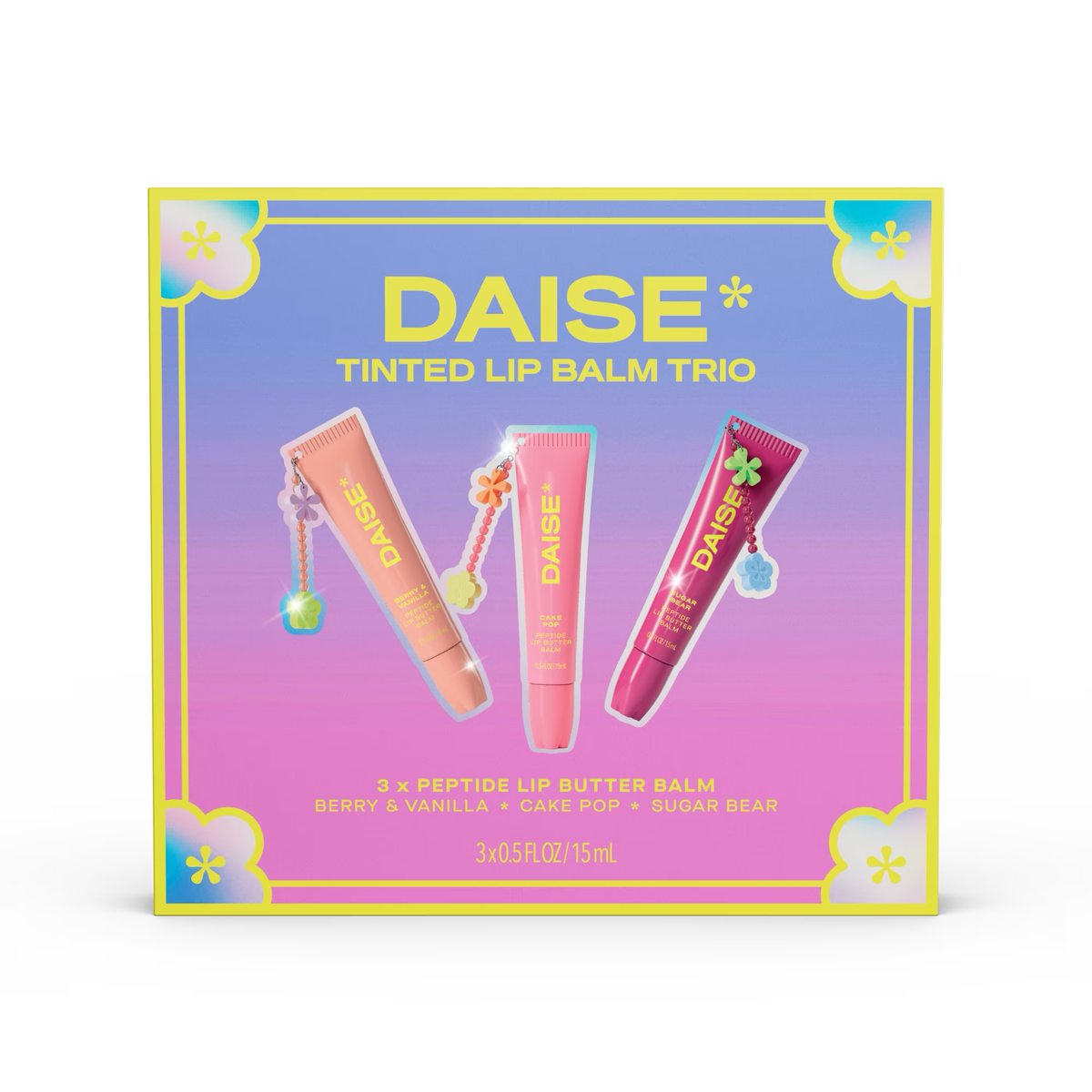 DAISE Trio de Bálsamo Labial con Color- Berry & Vanilla, Cake Pop, Sugar Bear