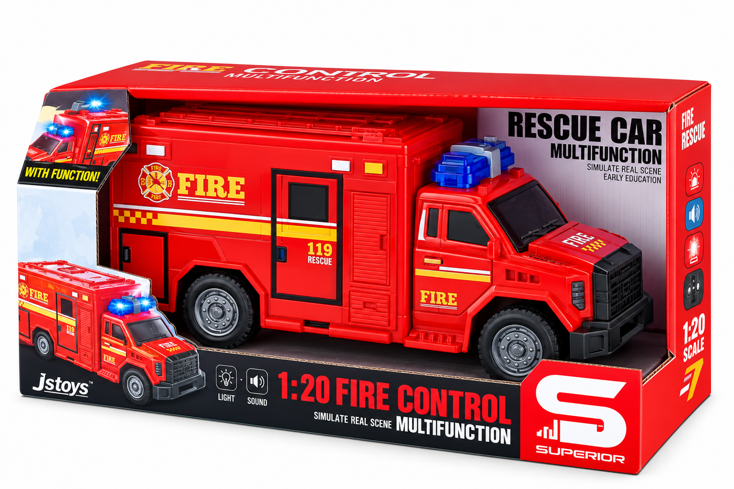 Camión de Bomberos de Rescate con Led y Música 1:20