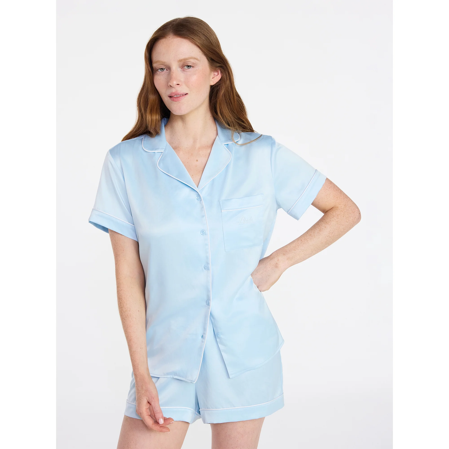 Pijama Bride de Short de Satin Celeste