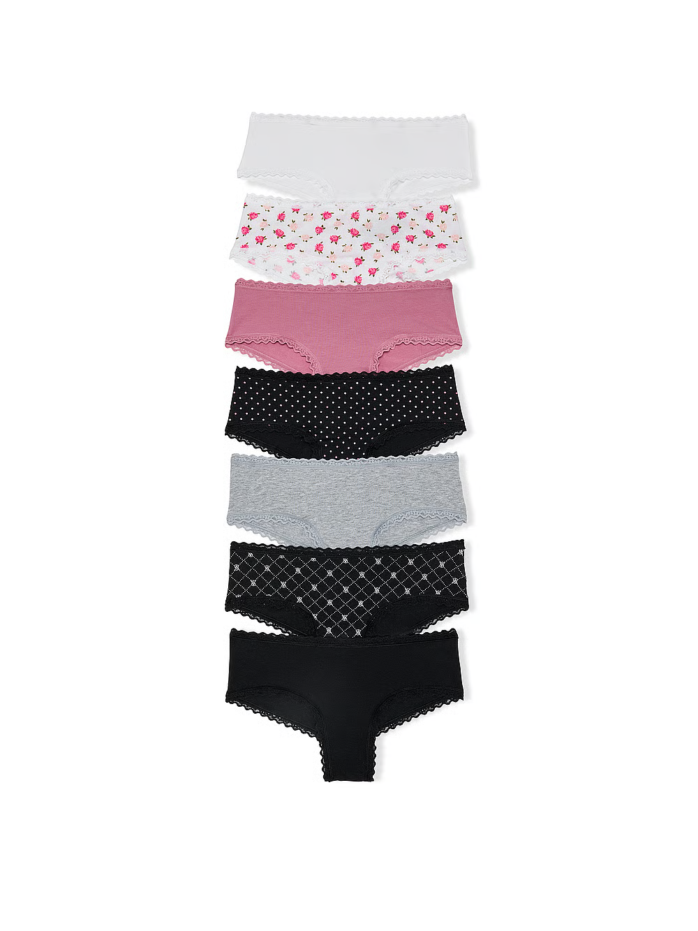 VICTORIA'S SECRET Pack de 7 pantis cheeky de algodón con ribete de encaje