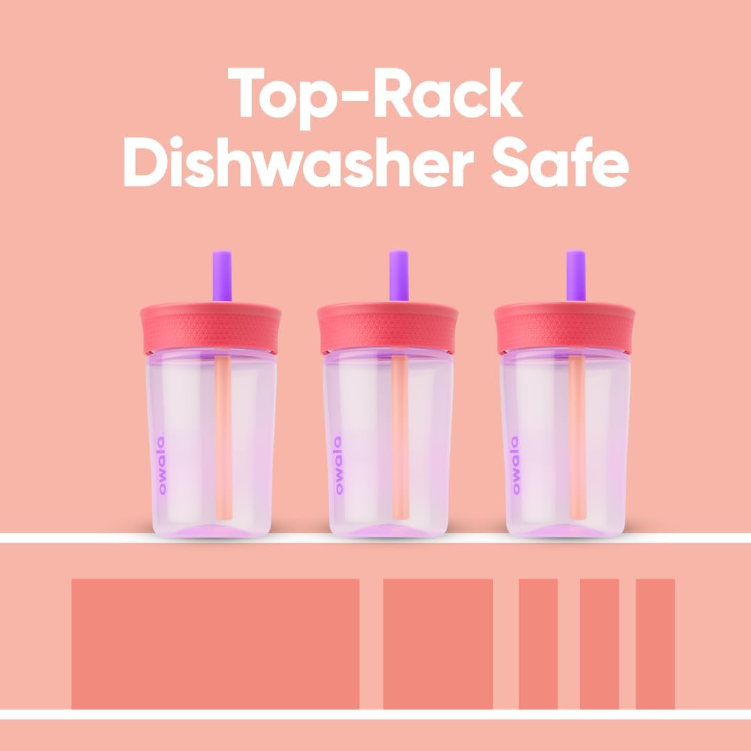 Owala Tumbler Kids Plastic Water Bottle 15 oz Lilac Rocket | Spill-Resistant Lid