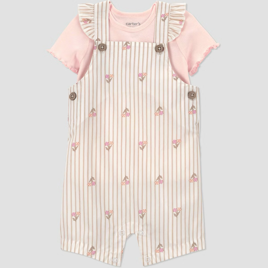 Carter's Just One You® Baby Girls' 2pc Striped Floral Overalls Set