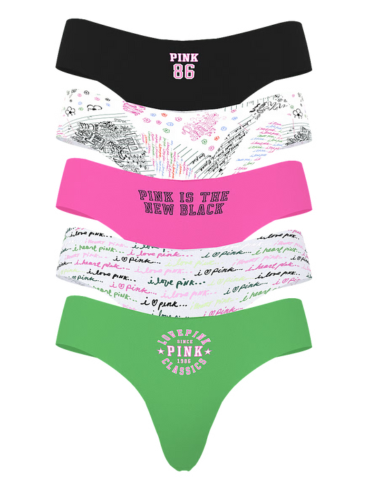 PINK 5-Pack No-Show Thong Panties