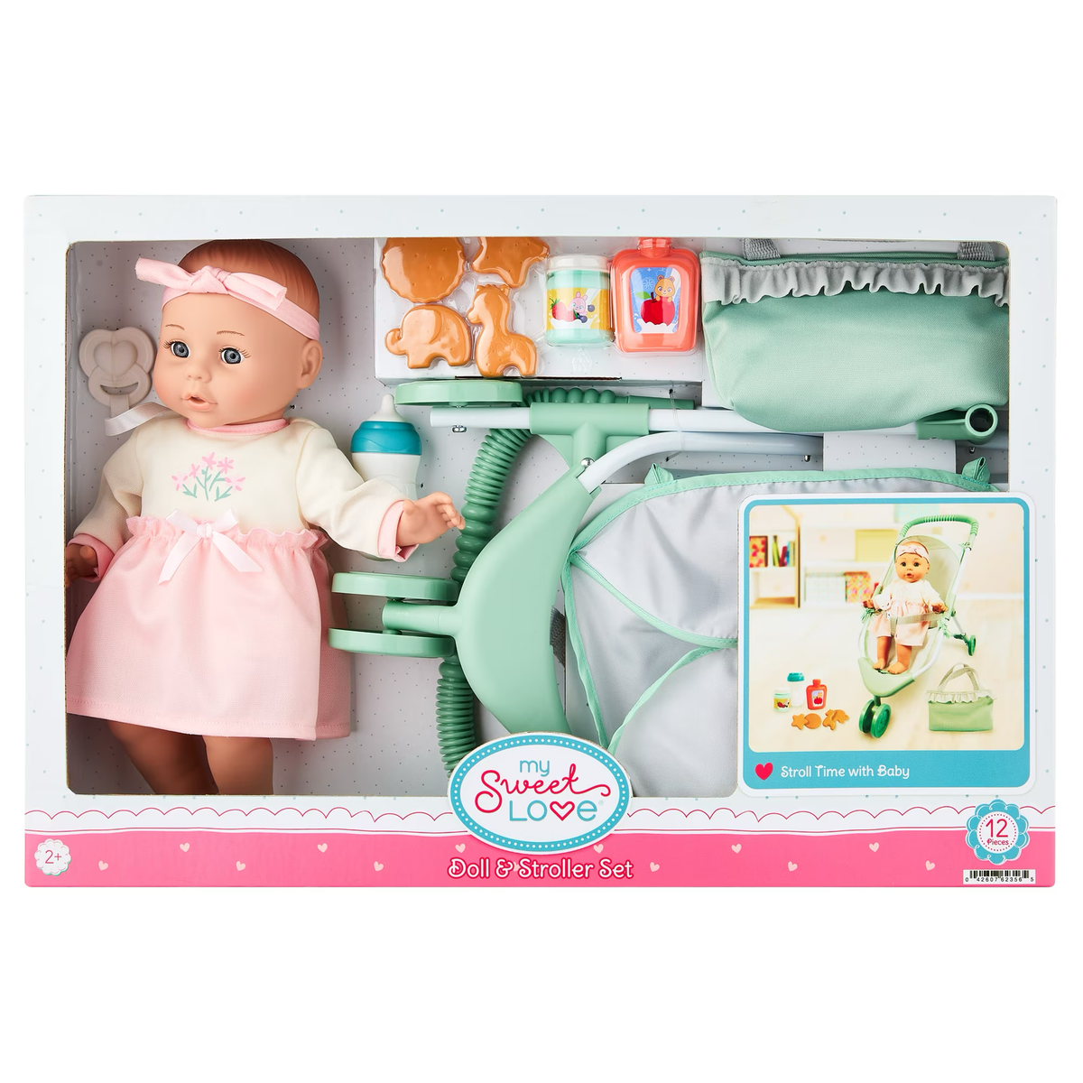 My Sweet Love Doll and Stroller Set, Pink, 12 Pieces
