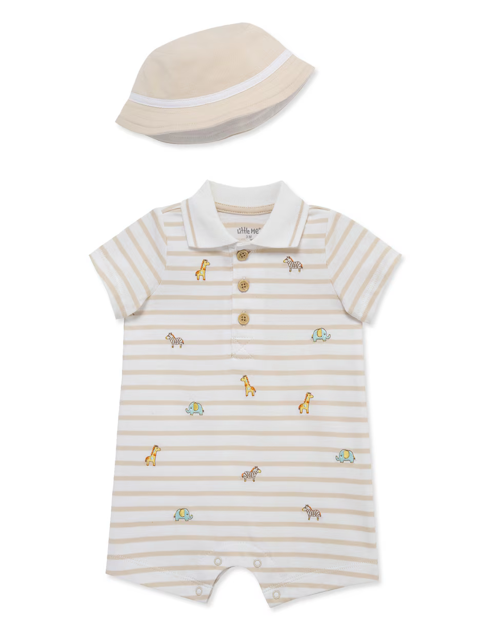 Little Me Baby Boys' Safari Romper & Bucket Hat, 2-Piece Set