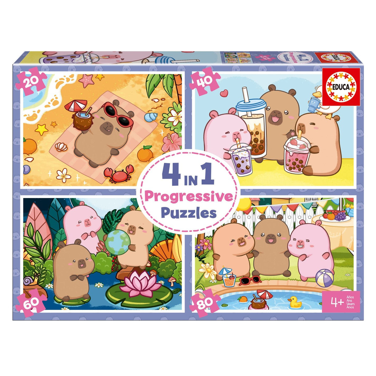 Educa - Multi 4 Capyfun | Set de 4 Puzzles Infantiles Capybara