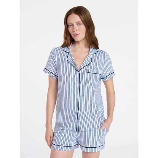 Pijama de Short Azul y Rayas