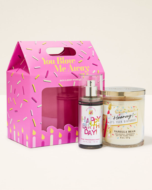 Bath & Body Works Birthday Vanilla Gift Set Vela 1 Mecha + Mini Splash