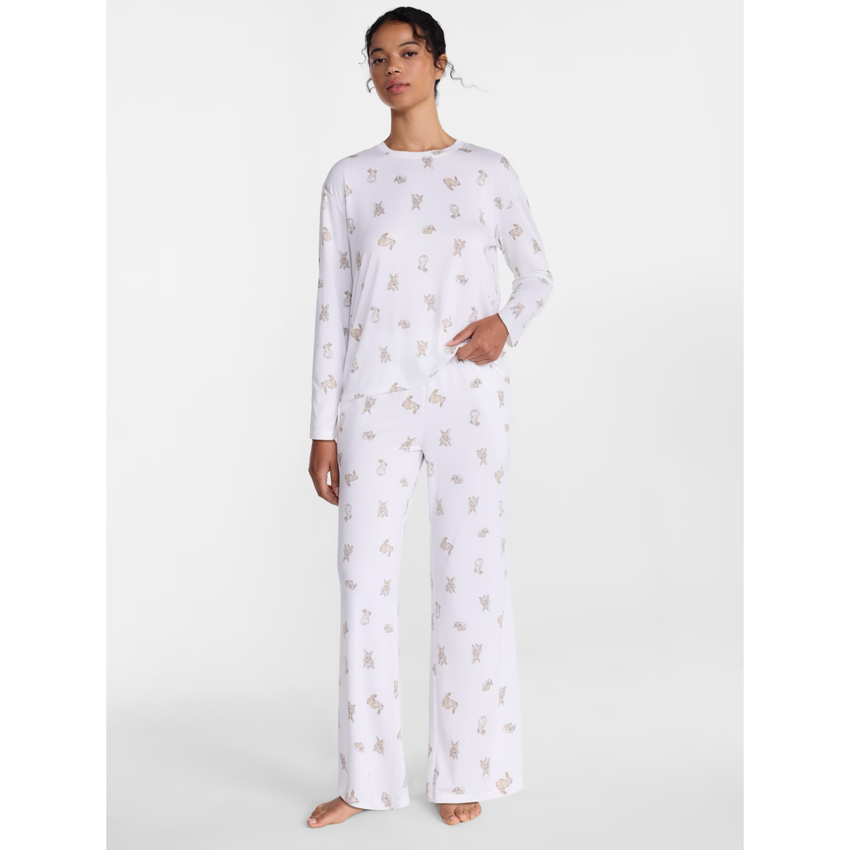 Dreamy Soft Winter White Bunny Pijama de Pantalón