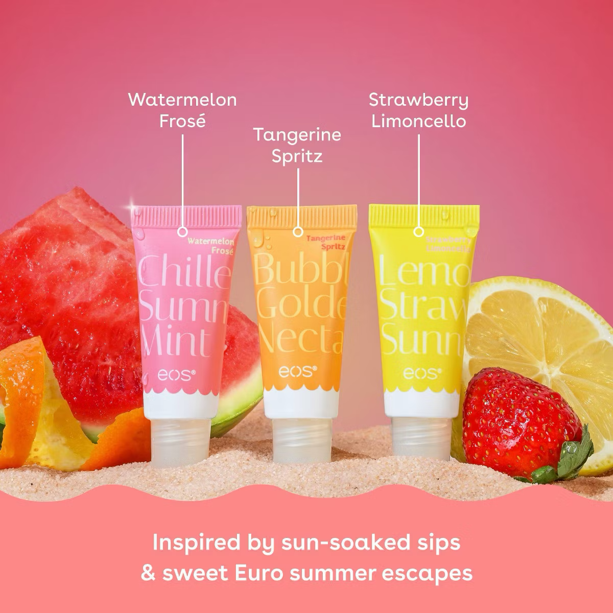 eos 24H Moisture Super Balm Minis - Watermelon Frosé, Tangerine Spritz, Strawberry Limoncello