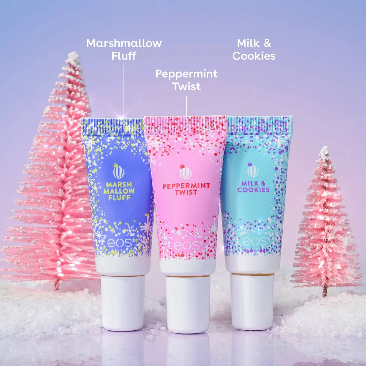 eos Holiday Mini Super Balms - Peppermint Twist, Milk & Cookies, Marshmallow Fluff