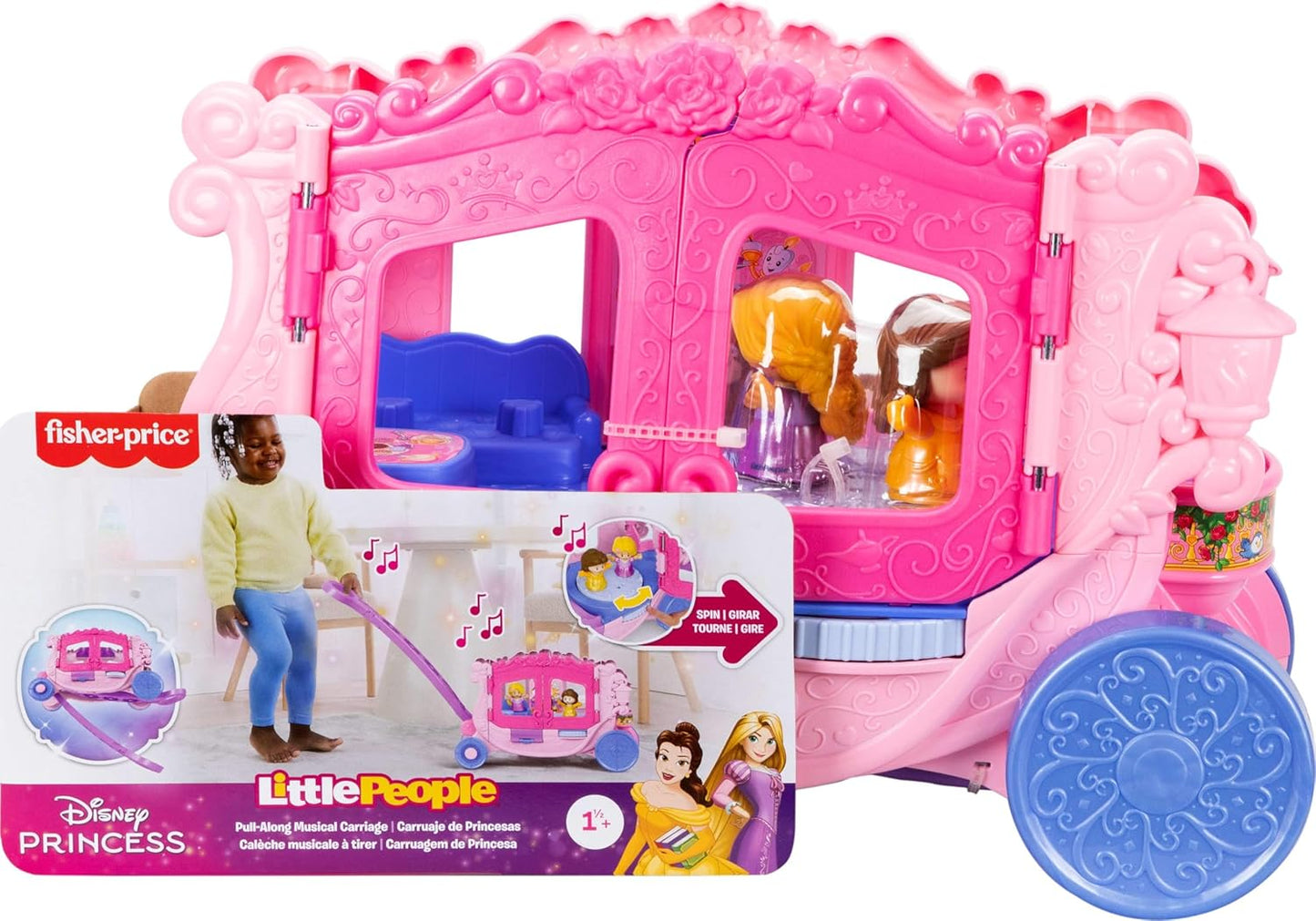 Fisher-Price Little People Toddler Toy Disney Princess Pull-Along Musical Carriage Playset