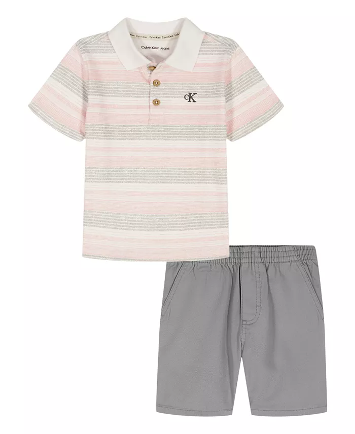 Calvin Klein Set Short y Camisa tipo Polo para Niño