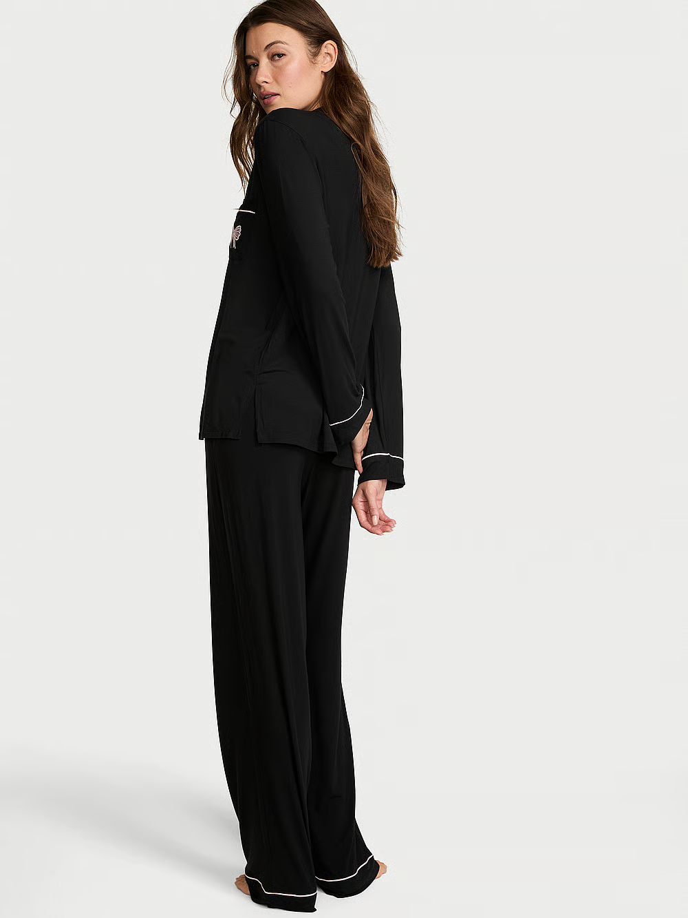 Victoria's Secret Modal Soft Bow Long Pajama Set Black Bow