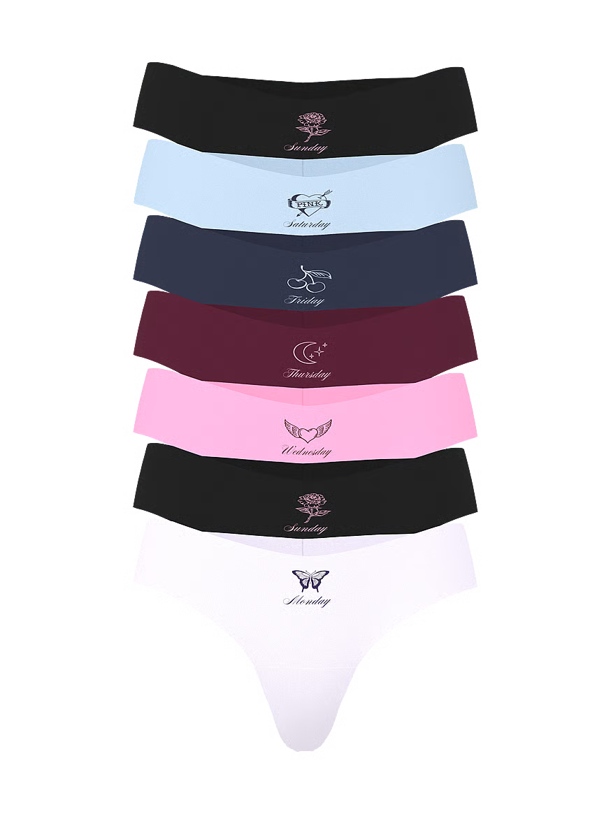 PINK 7-Pack No-Show Thong Panties