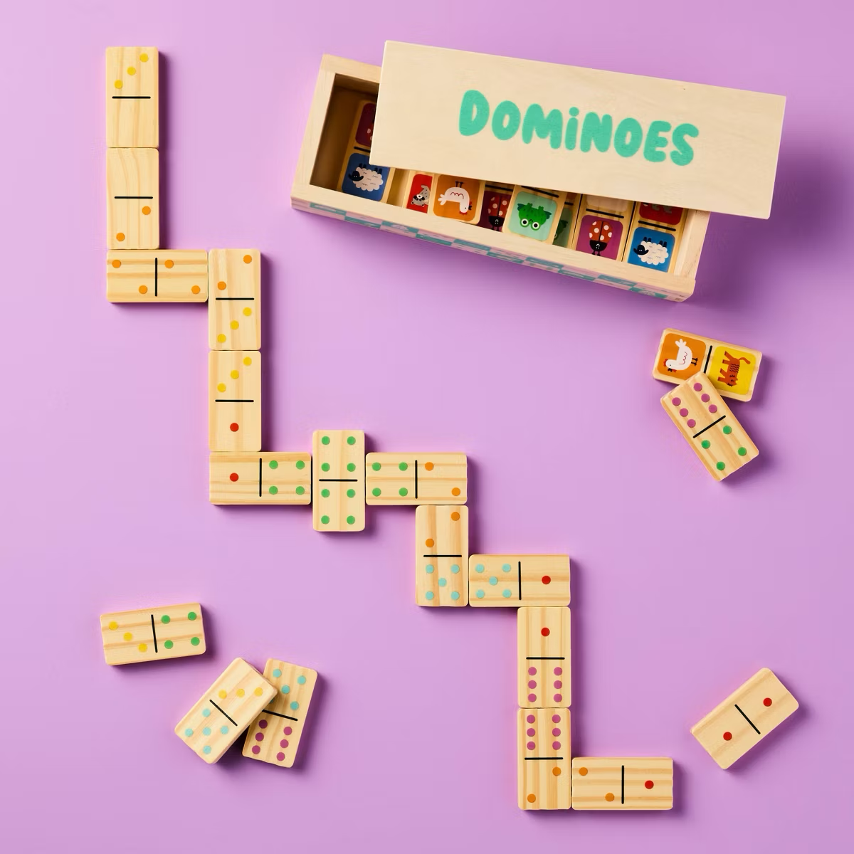 Wooden Family Dominoes - Gigglescape™: Classic Tile Game, 28 Pieces