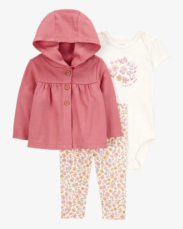 Carter's Baby Girls Cotton Little Cardigan, Bodysuit & Floral-Print Pants
