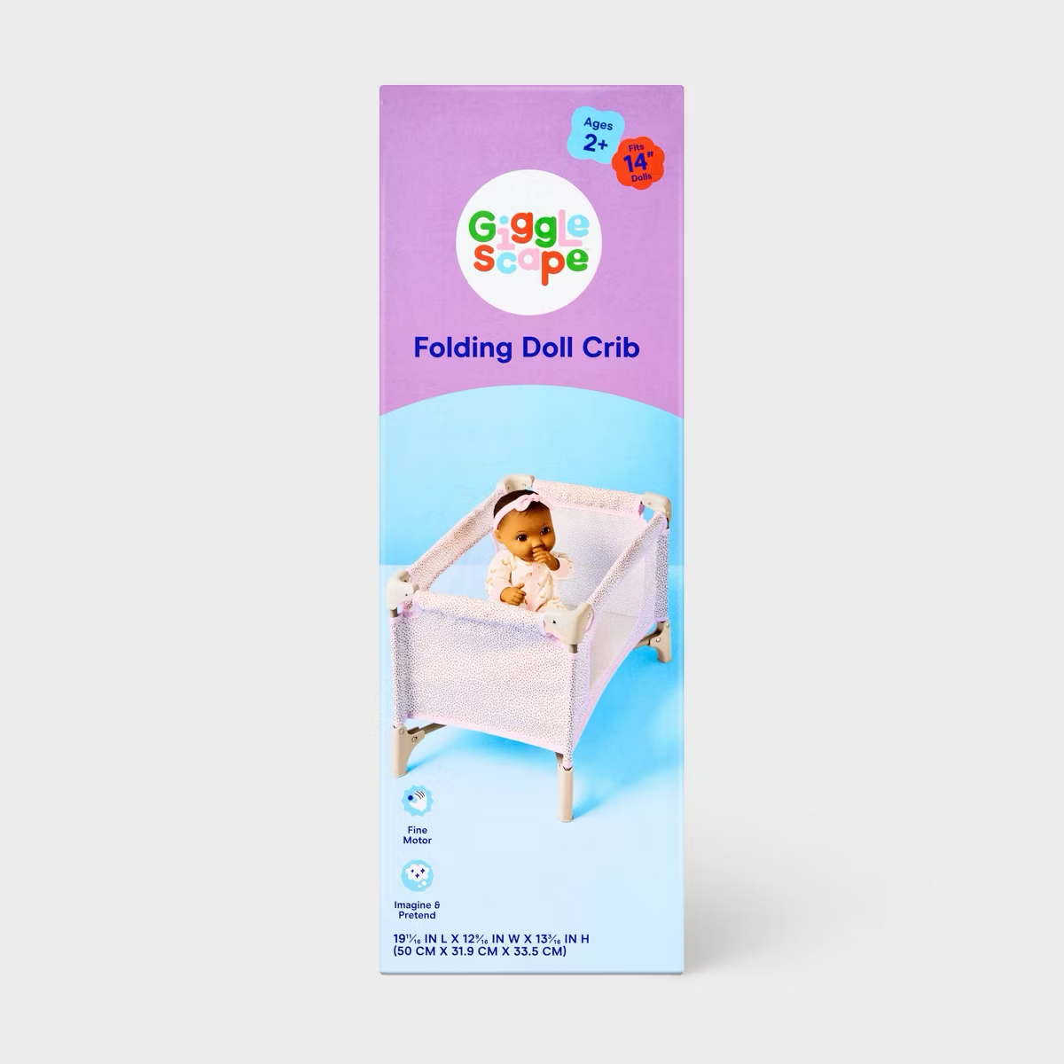 Gray Dot Folding Doll Crib for 14" - 16" Dolls - Gigglescape™