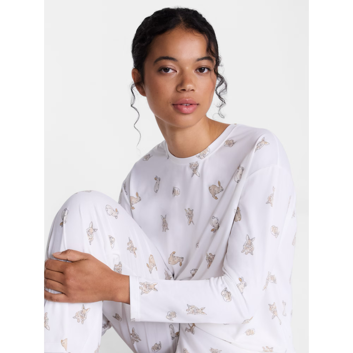 Dreamy Soft Winter White Bunny Pijama de Pantalón