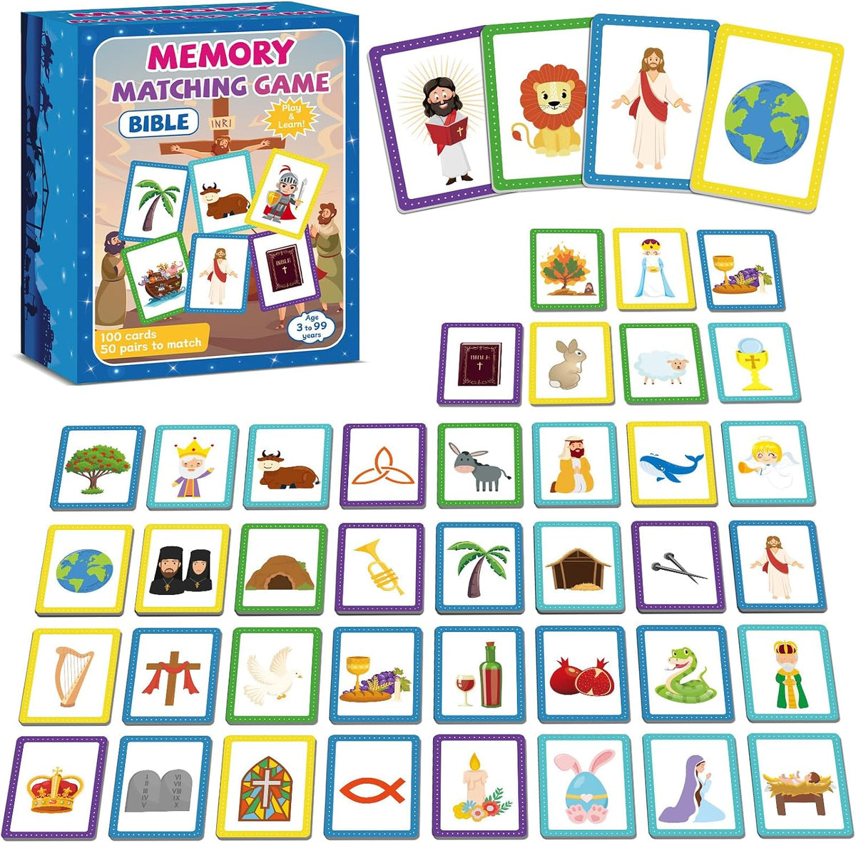 100 PCS Memory Matching Game Bible Concentration Memory Card