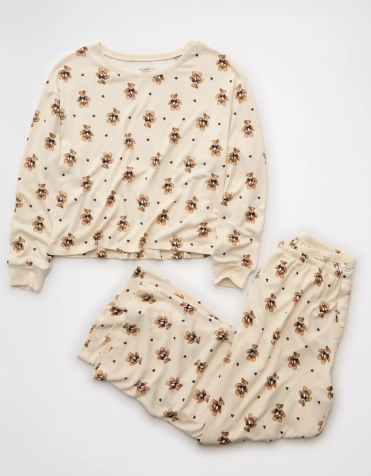 AE Luxe Plush Long-Sleeve & Pant PJ Set Teddy Bear