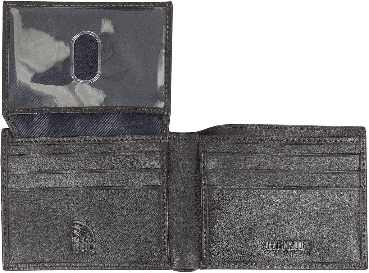 Steve Madden Men's Slim Leather Wallet Café
