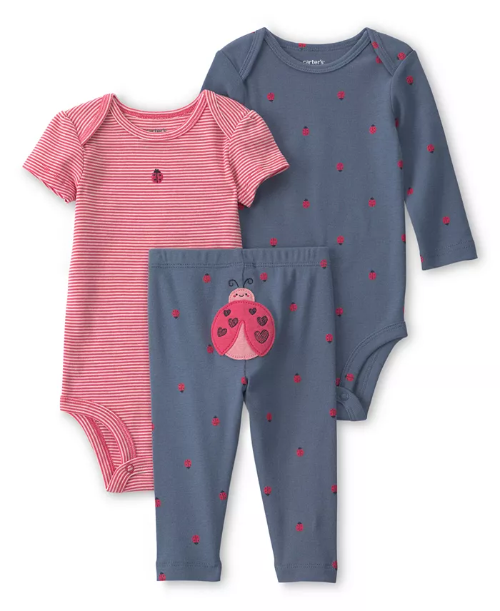 Carter's Baby Girls' Ladybug Crewneck Bodysuit and Pants, 3-Piece Set