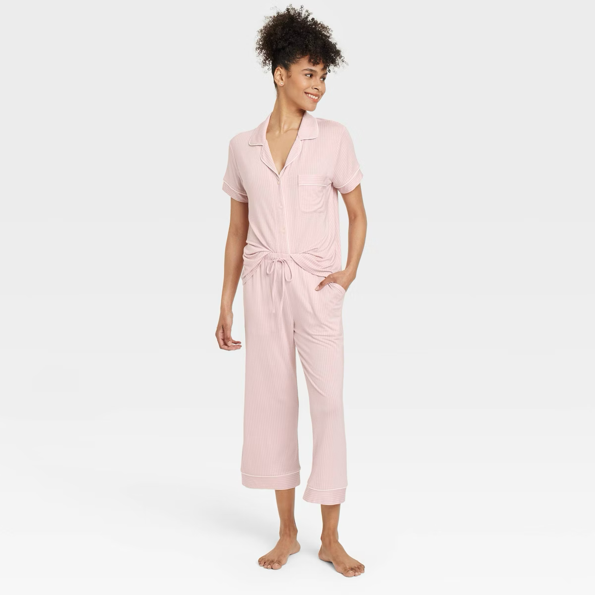 Pijama Rayada Rosada y Blanco