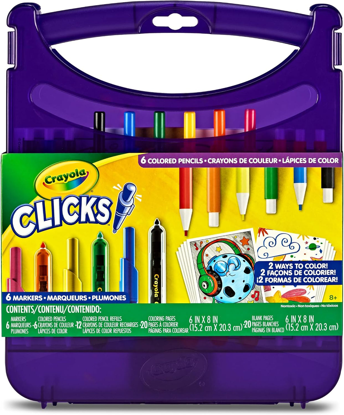 Crayola Clicks Art Set for Kids, Retractable NoDry Tips, Travel Activity Kit