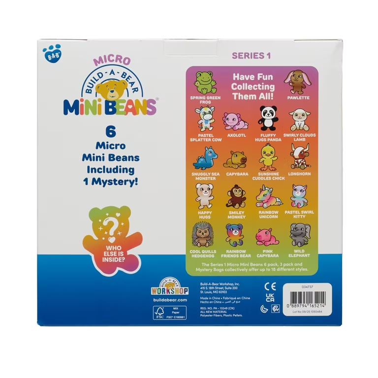 Build-A-Bear Micro Mini Beans Plush 6 Pack Collectible Set