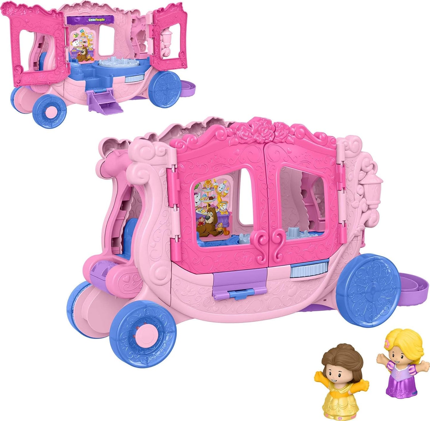 Fisher-Price Little People Toddler Toy Disney Princess Pull-Along Musical Carriage Playset