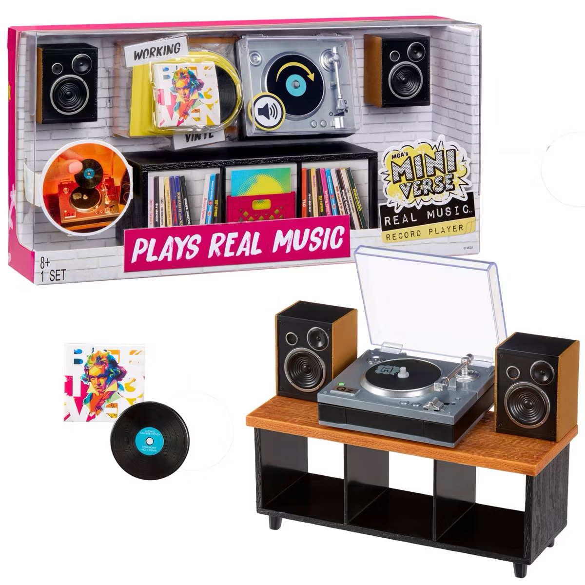 MGA's Miniverse Real Music Record Player Mini Collectibles Mini Playable Record Player Featuring Beethoven